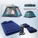 Black Island 4 Kişilik Tam Otomatik Kamp Çadırı Seti 215x215x145 cm – Su ve Rüzgar Geçirmez, Güneş Korumalı, Sineklikli, Kadife Yatak ve Pompa Dahil