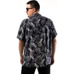 Black Leaf Desen Büyük Beden Erkek Gömlek – Desenli Renkli Rahat Kesim Viskon - 3XL - Siyah