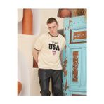 BLACK MODBLACK ELİZYA ERKEK NAKIŞ İŞLEMELİ RİBANALI OVERSİZE T-SHİRT - BEJ 1216801