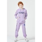 Black One Erkek Çocuk Unisex Nasa Baskı Detaylı Oversize Kapüşonlu Çocuk Eşofman Takımı - 3 - 4 Yaş - Lila
