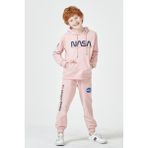 Black One Erkek Çocuk Unisex Nasa Baskı Detaylı Oversize Kapüşonlu Çocuk Eşofman Takımı - 3 - 4 Yaş - Pembe