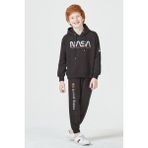 Black One Erkek Çocuk Unisex Nasa Baskı Detaylı Oversize Kapüşonlu Çocuk Eşofman Takımı - 3 - 4 Yaş - Siyah