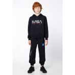 Black One Erkek Çocuk Unisex Nasa Baskı Detaylı Oversize Kapüşonlu Çocuk Eşofman Takımı - 8 - 9 Yaş - Lacivert