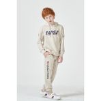 Black One Unisex Çocuk Lila Nasa Baskı Detaylı Oversize Kapüşonlu Eşofman Takımı - 10 - 11 Yaş - Taş Rengi