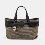 Black Ribbon Vera Büyük Boy Kadın Omuz Çantası - Maxi Tote Bag Siyah Çizgili