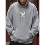 Black Sokak Açık Gri Geyik Baskılı Oversize Kapüşonlu Erkek Sweatshirt