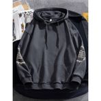 Black Sokak Antrasit Kol Baskılı Oversize Kapüşonlu Erkek Sweatshirt