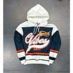 Black Sokak Beyaz Lacivert Vibes Baskılı Oversize Erkek Kapuşonlu Sweatshirt. - Beyaz - Lacivert - M