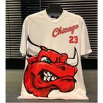 Black Sokak Blacksokak Erkek Antrasit Chicago 23 Baskılı Oversize Bisiklet Yaka T-Shirt - M - Beyaz