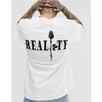 Black Sokak Blacksokak Erkek Beyaz Realıty Baskılı Oversze Bisisklet Yaka Tişört - XL
