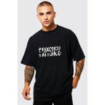 Black Sokak Blacksokak Erkek Siyah Pavyoncu Katlamalı Baskılı Oversize T-Shirt - XL