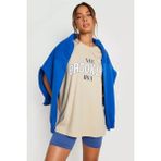 Black Sokak Blacksokak Kadın Bej Nyc Brooklyn Usa Baskılı Oversize Bisiklet Yaka T-Shirt - XL