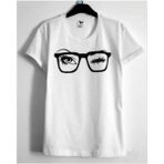 Black Sokak Blacksokak Kadın Beyaz Gözlük Baskılı Oversize Bisiklet Yaka Tshirt - XL