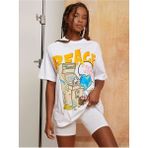 Black Sokak Blacksokak Kadın Beyazpeace Baskılı Oversize Bisiklet Yaka Tshirt - XL