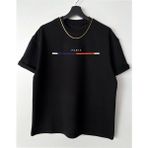 Black Sokak Erkek Siyah Göğüs Ince Çizgili Paris Baskılı Oversize Bisiklet Yaka Tişört - XL - Koyu Siyah