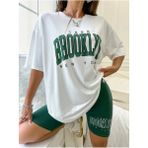 Black Sokak Kadın Yeşil Baskılı 1898 Brooklyn New York Beyaz Oversize Bisiklet Yaka T-Shirt - S - M