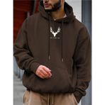 Black Sokak Kahverengi Geyik Baskılı Oversize Kapüşonlu Erkek Sweatshirt - XL