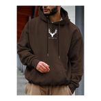 Black Sokak Kahverengi Geyik Baskılı Oversize Kapüşonlu Erkek Sweatshirt