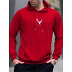 Black Sokak Kırmızı Geyik Baskılı Oversize Kapüşonlu Erkek Sweatshirt