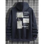 Black Sokak Lacivert No Pain No Gain Baskılı Oversize Kapüşonlu Erkek Sweatshirt