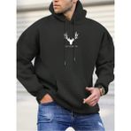 Black Sokak Siyah Geyik Baskılı Oversize Kapüşonlu Erkek Sweatshirt - M