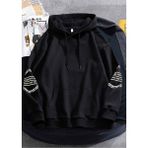 Black Sokak Siyah Kol Baskılı Oversize Kapüşonlu Erkek Sweatshirt