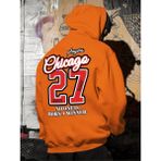 Black Sokak Turuncu Chicago 27 Baskılı Oversize Kapüşonlu Erkek Sweatshirt