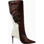 Black Suede Studio Ember 80 Kahverengi Cow-Print Pony Hair Diz Altı, Sivri Burun Ince Topuklu Çizme