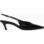 Black Suede Studio Lou 50 Siyah Deri Sivri Burun V-Kesim, El Yapımı Zarif Slingback Topuklu Ayakkabı