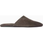 Black Suede Studio Shiloh Süet Yuvarlak Burunlu, Rahat Slip-On Kapalı Mule Terlik - Koyu Kahverengi