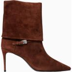 Black Suede Studio Simone 80 Kahverengi Süet Yan Tokalı Sivri Burun, 80MM Ince Topuklu Ankle Bot