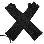 Black Sugar Siyah Şeker Uzun Suni Deri Eldiven Siyah Dar Dantel Gotik Punk Rock Kostümü Şeffaf Uzunluk 40 cm Tek Beden Siyah