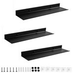 Black Wall Shelves Set of 3, 30 cm Aluminum Floating Shelves with or without Drilling, Oturma Odası, Yatak Odası, Ofis, Banyo veya Mutfak için Mükemmeldir
