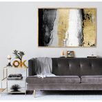 Black White Gold Yağlı Boya Dokulu Tablo 100X150 Gümüş Çerçeveli