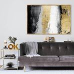 Black White Gold Yağlı Boya Dokulu Tablo 50X70 Gold Çerçeveli