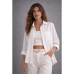 blackbonds Kadın Oversize Beyaz Pamuklu Rahat Keten Gömlek – Yaz Koleksiyonu
