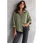 blackbonds Kadın Oversize Haki Pamuklu Rahat Keten Gömlek – Yaz Koleksiyonu