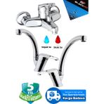 Blackfit Banyo Lavabo Mutfak Eviye Bataryası Musluk Seti Seti 3'lü Set Gerçek Pirinç 5 Yıl Garantili