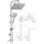 BlackFit Beyaz Kare Tepe Duş Seti Banyo Mutfak Lavabo Bataryası Duş Robotu