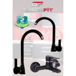 Blackfit Siyah Delta 3 Lü Banyo Duş Bataryası Musluğu Seti Mutfak ve Lavabo 5 Yıl Garanti