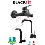 Blackfit Siyah Mix Banyo Bataryası Çift Su Girişli Lavabo Bataryası Mutfak Bataryası 5 Yıl Garantili
