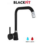 Blackfit Siyah Mutfak Bataryası Çeşmesi Oynar Başlıklı Çift Su Grişli Evye Bataryası