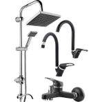 Blackfit Siyah Robot Yağmurlama Duş Seti Banyo Mutfak Lavabo Batarya Seti Pirinç Set
