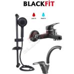 Blackfit Siyah Sürgülü Duş Seti Duş Başlığı Banyo Seti Lavabo Bataryası Banyo Bataryası 5 Yıl Garantili