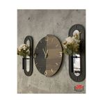 Blackframe Milano design - Antrasit - Siyah & Koyu meşe Duvar Saati 40x38 cm Ve Ahşap Aynalı Çiçeklik- 45x16cm