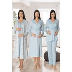 BLACKMORE Kadın Effort Desenli Uzun Kollu Pamuklu Hamile Lohusa Sabahlık,pijama Takımı,gecelik Set