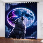 Blackout Wolf Hayvan Perdeleri 2 Panel 60 x 140 cm Isı Yalıtımlı Opak Pencere Perdeleri Çocuk Yatak Odası için Kısa Delikli Perdeler Oturma Odası için Soğuk ve Isı Önleyici A1