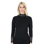 Blackruby Uzun Kol Balıkçı Yaka Dantelli Kadın Tişört 241 siyah - L/XL