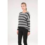 Blackspade 50080 Gri Melanj Çizgili Uzun Kol Kadın Sweatshirt