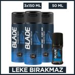 Blade Marine Fresh Erkek Alüminyumsuz Deodorant 3x150 ml & Marine Fresh Roll On 50 Ml Leke Bırakmaz